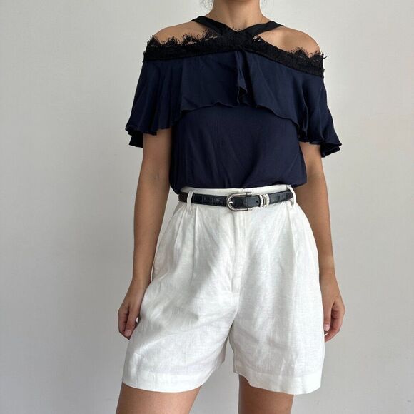 NWT Alice + Olivia Off the shoulder Alyssa halter Top Navy Lace - Picture 2 of 5